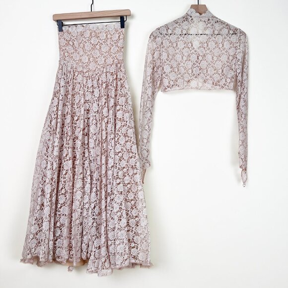 Vintage 50s Lace Midi Maxi Dress Set Formal Wedding Whimsigoth Regency Victorian - Picture 10 of 11